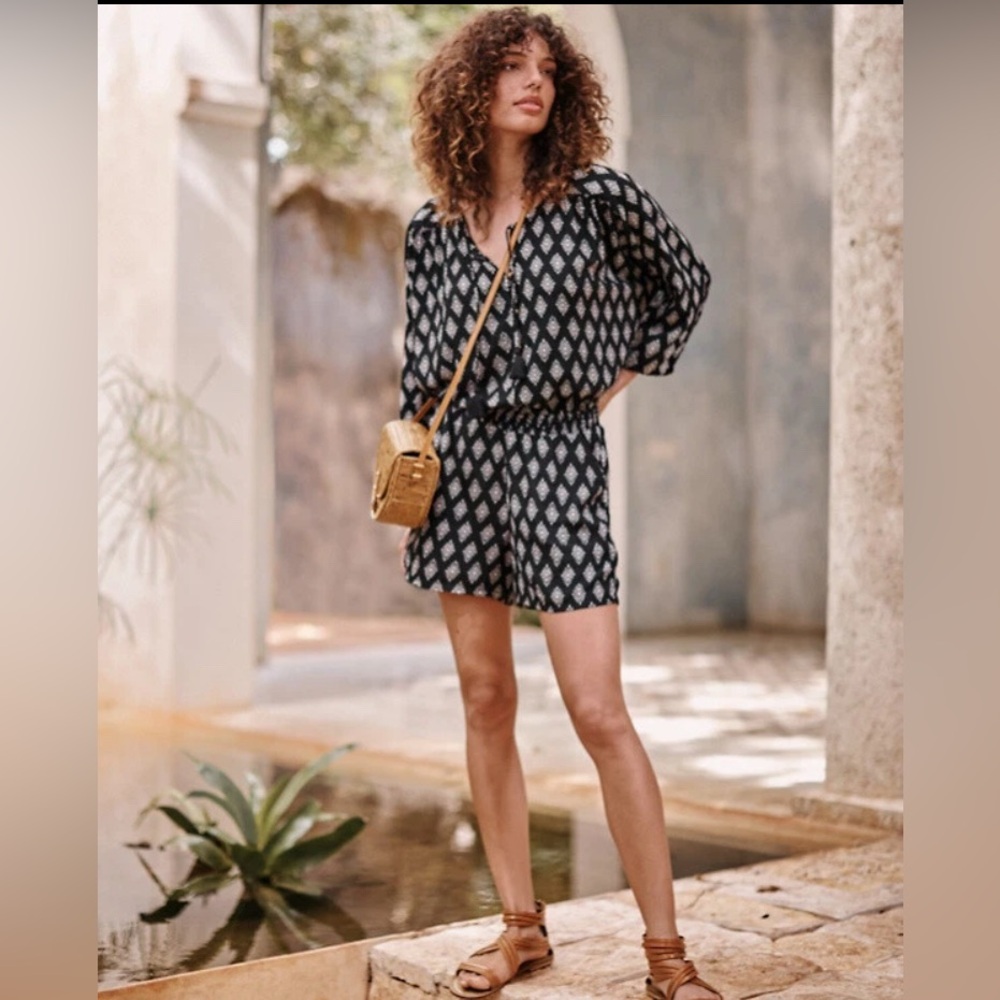 GARNET HILL Black Diamond Print Remi Draped Romper